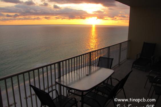 View From Our 719 sq ft wrap around balconcy of the beach and ocean at sunet