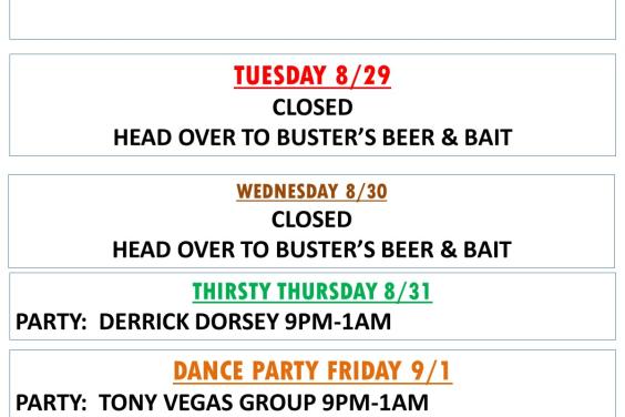 Buster's Hangar 67 Weekly Happenings