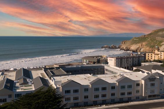 Fairfield Inn & Suites Pacifica with sunset