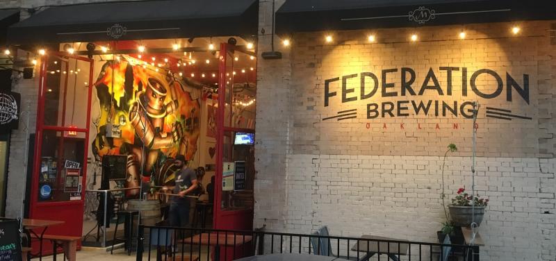 exterior view of Federation Brewing at night