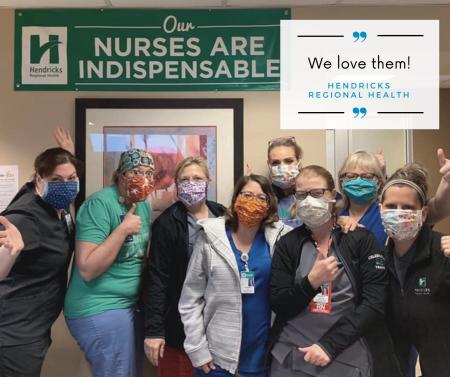 Hendricks Regional Health workers wear Sew and Serve Indy masks (Photo courtesy of the Sew and Serve Indy Facebook page). Hendricks Regional Health workers wear Sew and Serve Indy masks