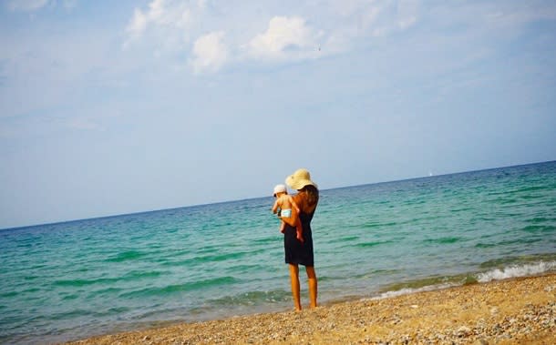 On beach with little boy