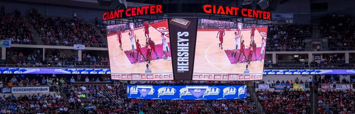 PIAA Basketball at Giant Center in Hershey Scoreboard Shot