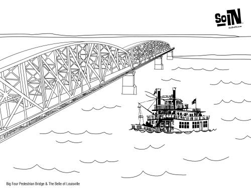 Coloring Page - Bridge Four Station Bridge and the Belle of Louisville