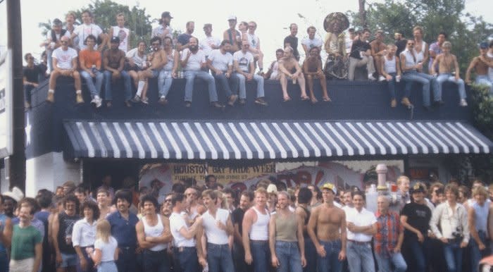 Crowd at Mary's Naturally gay bar in 1971 Houston