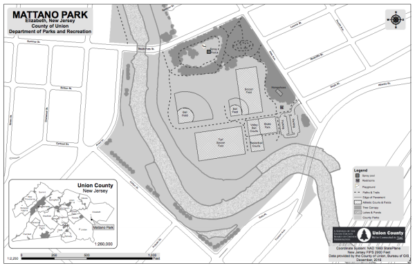 Map of Mattano Park in Elizabeth, NJ
