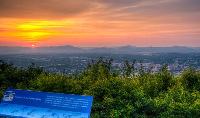 Sunset from Mill Mountain Overlook at Roanoke Star - Roanoke, VA