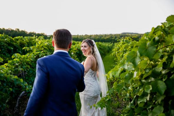 bride and groom-vineyards