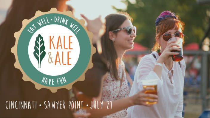 Kale & Ale logo over a picture of young people drinking in the sunshine