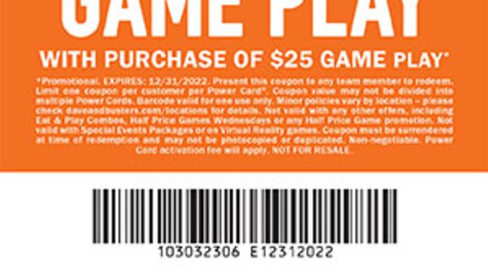 Dave & Buster's - Free $25 Game Play | Myrtle Beach, SC