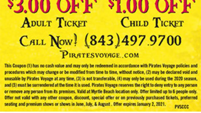 Pirate Voyage 3 Off Adult Ticket 1 Off Child Ticket