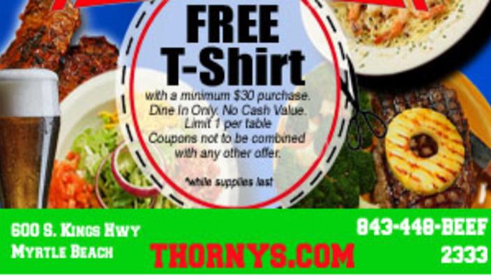 Thorny's - Free T-Shirt | Myrtle Beach, SC