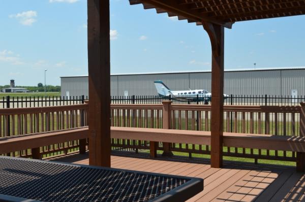 Covered pavilion at the green space at the Sugar Land Regional Airport.