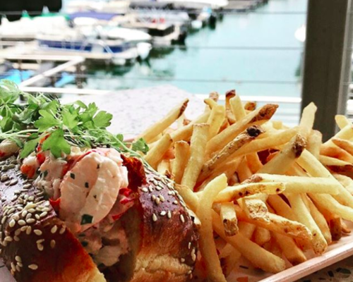 Lobster roll at Hello Sailor- waterfront view