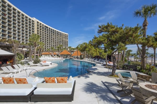 San Luis Resort pool and patio area