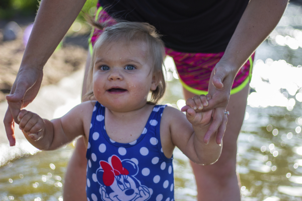 Baby playing in River Prairie Creek