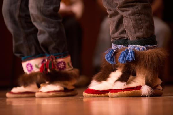 detail of fur and trim of Alaska Native boots