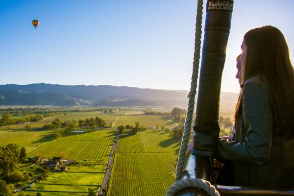 People in Hot Air Balloon over Napa Valley