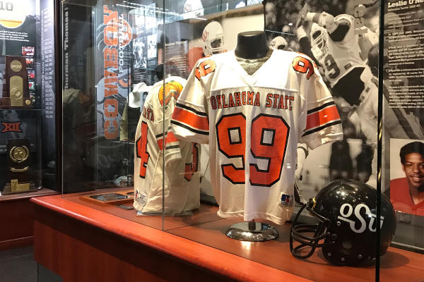 OSU football jerseys on display at Heritage Hall