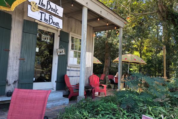 Exterior view of The Book and the Bean coffee shop in Mandeville, LA