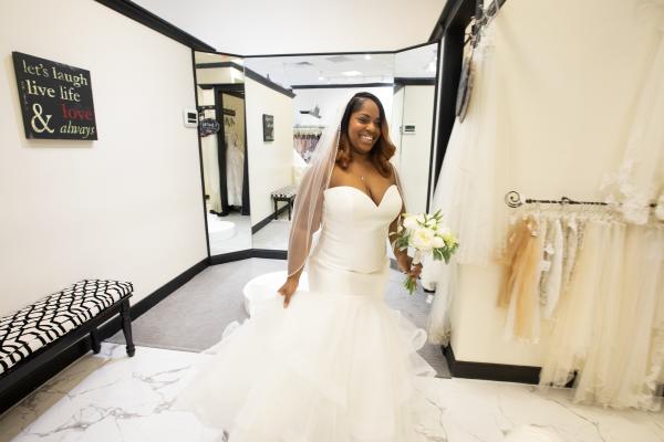 Woman In Dress At La Reve Bridal Couture In Sugar Land, TX