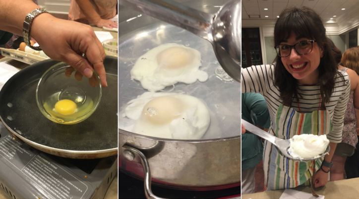 Learning how to poach an egg during a Velvet Pig cooking class in Lake Charles, La.