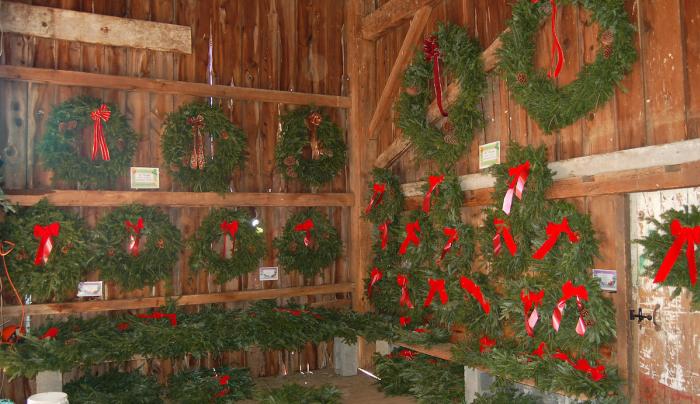 Wreaths in barn Wreaths in barn