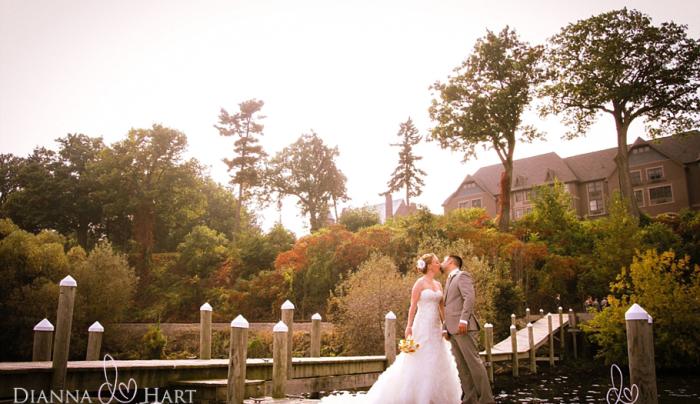 Bride and Groom on a dock at Belhurst Castle Bride and Groom on a dock at Belhurst Castle