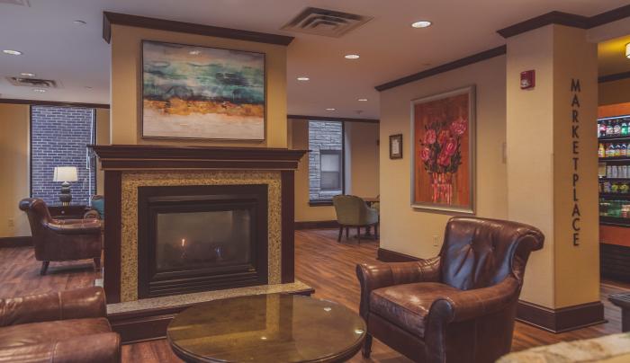 Lobby with Fireplace and 24hr Marketplace Lobby with Fireplace and 24hr Marketplace
