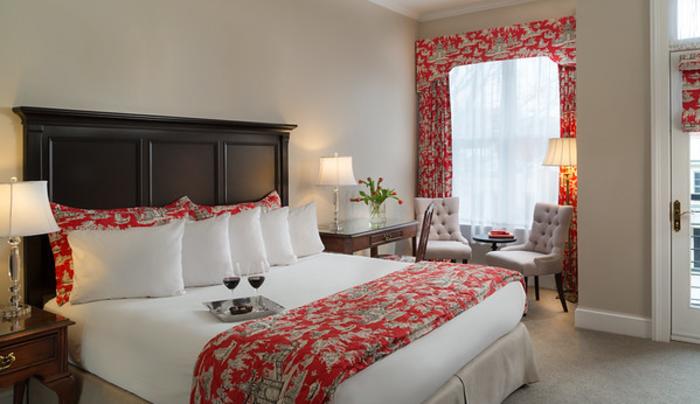 Saratoga Arms red and white guest room Saratoga Arms red and white guest room