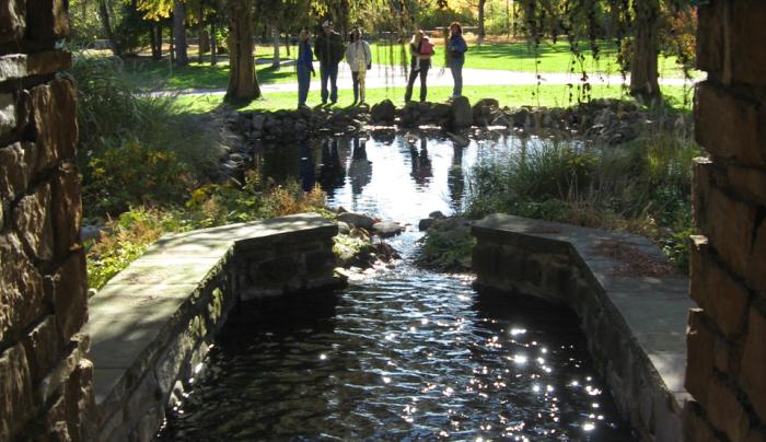 Graycliff Sparkling Fountain in Autumn with Visitors Graycliff Sparkling Fountain in Autumn with Visitors