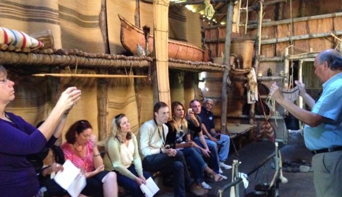 Summer visitors in longhouse Summer visitors in longhouse