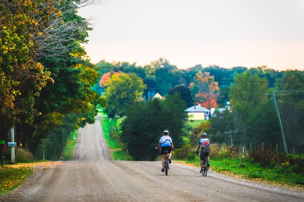couple cycling in fall