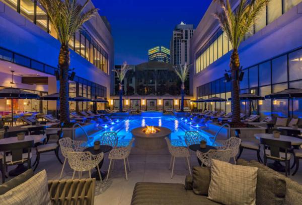 The pool and courtyard at Post Oak Hotel Uptown Houston