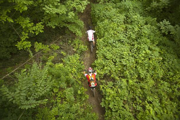 2 men mountain biking