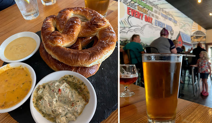 Fenwick Farms Brewery pretzels and craft beer