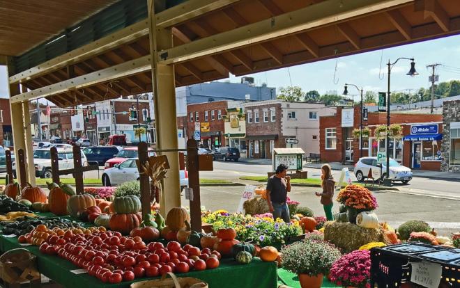 Fresh fruit and vegetables at an outdoor market in Vinton, Virginia