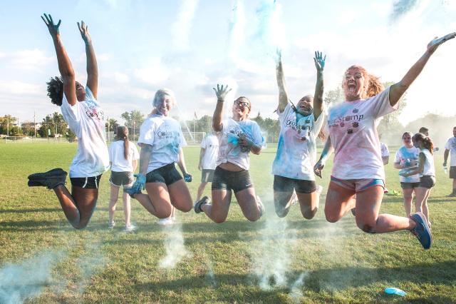 Students at Purdue University Fort Wayne during a color blast event.