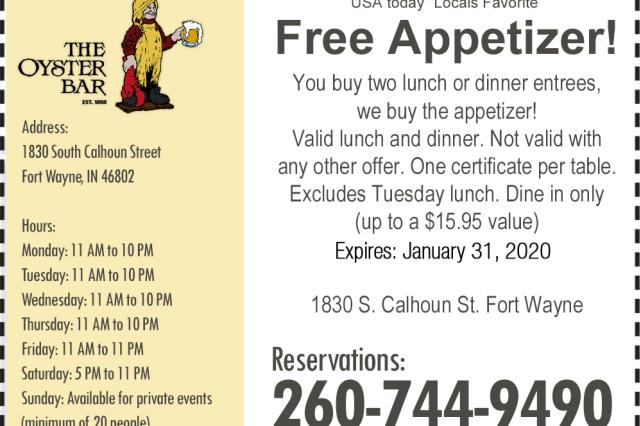Free Appetizer when you buy two entrees