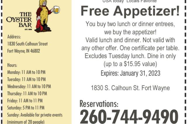 2022 Visitors Guide Coupon - Free Appetizer