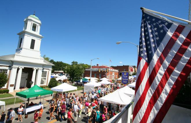 Patrons visiting various booths during Olde Salem Days