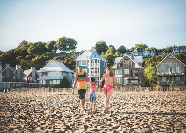 family walking on beach