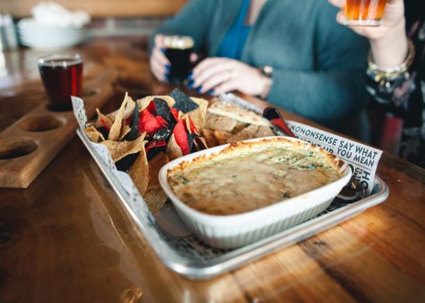 Chips and dip paired with craft beer