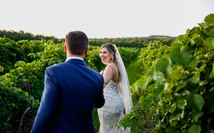 bride and groom-vineyards