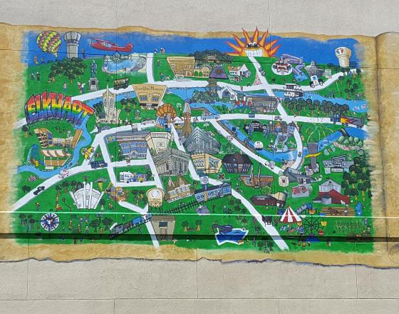 Attractions in Elkhart and Banner of Elkhart Duo Murals