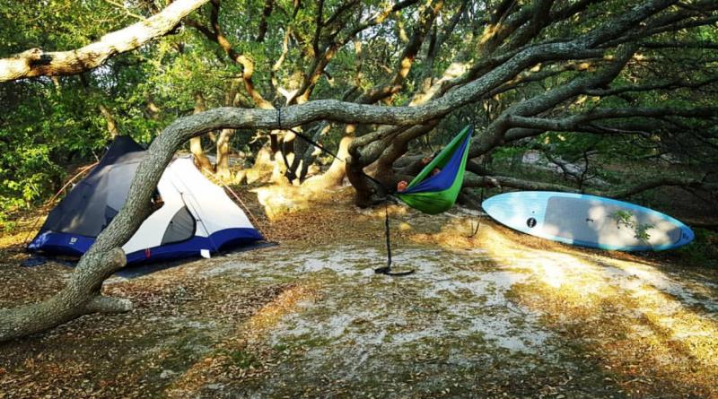 Camping Tent, Kayak and Paddle Board at First Landing State Park