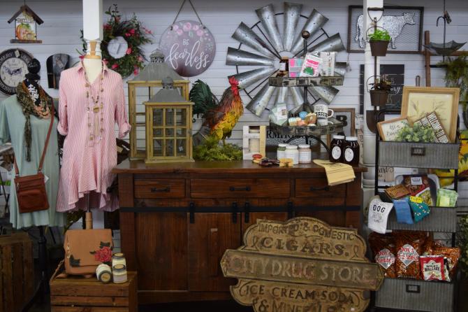 A booth full of merchandise at Paramount Antiques