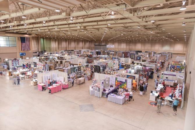 An aerial shot looking down on a convention being hosted at Century 2's Expo Hall in Wichita