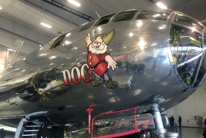 A close-up shot of the front of the B-29 showing some detail and the Doc logo on the side
