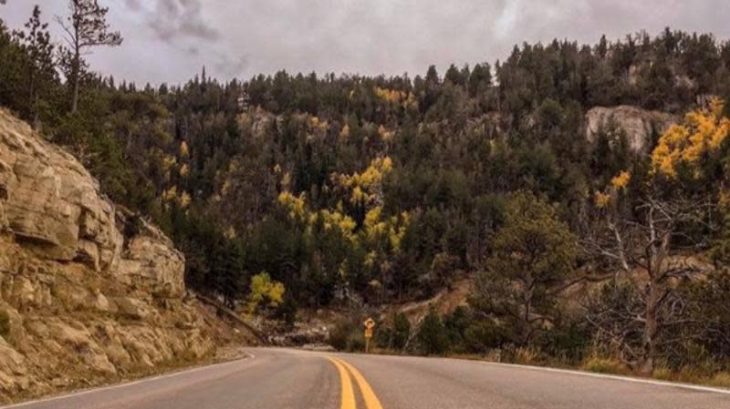 Winding Road Through Casper Mountain During Fall